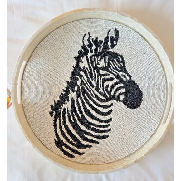 BEADED ZEBRA 15” Placemat Charger Into The Wild Black White EXQUISITE Safari - Picture 7 of 8